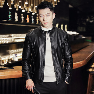Autumn and Winter leather jacket men's trendy casual handsome stand collar 2023 new slim short leather jacket men's clothing