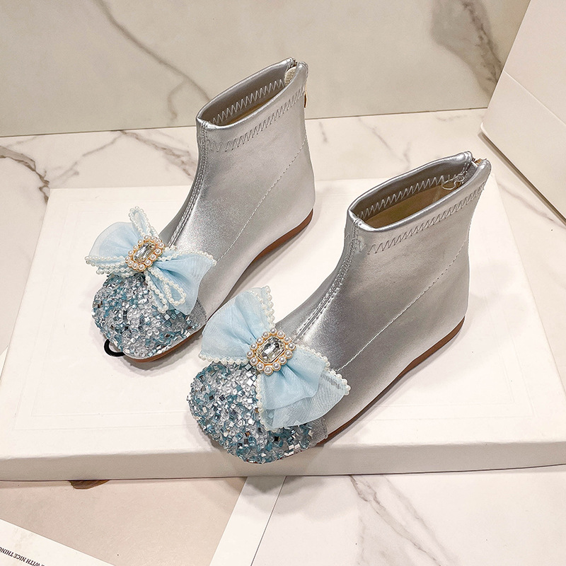 Girls' Boots Kidsren's Princess Crystal Short Boots 2025 New Baby Leather Boots Winter Fleece-Lined Catwalk Boots Martin Cotton Boots