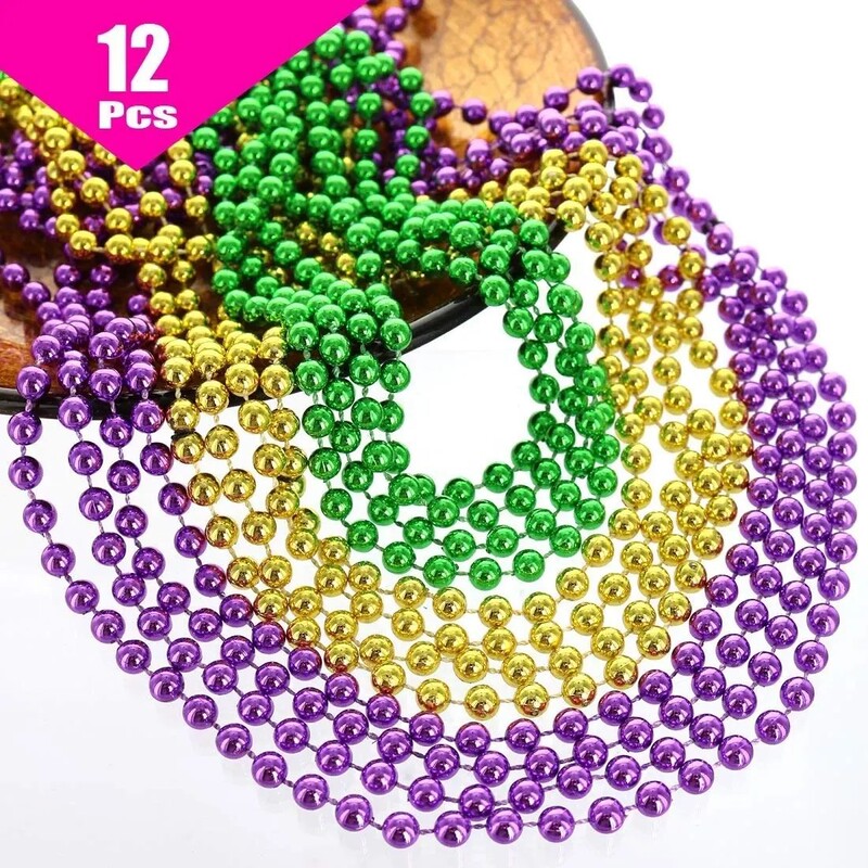 Mardi Gras Carnival Party Necklace 7mm Bead Necklace Disco Bulk Necklace Carnival Party