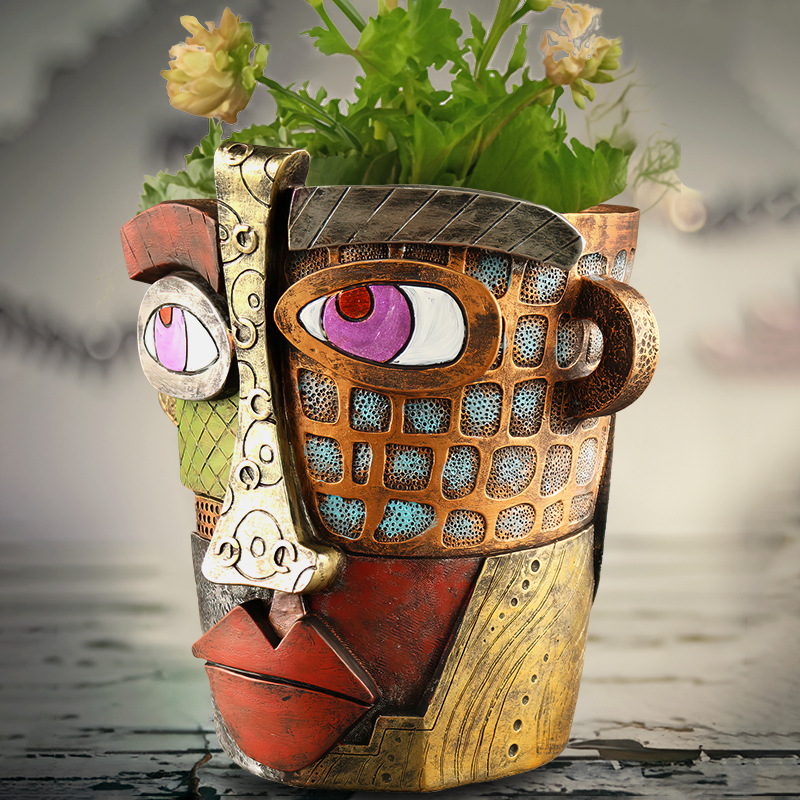  new retro face colorful abstract art succulent flower pot resin decoration antique flower pot decoration