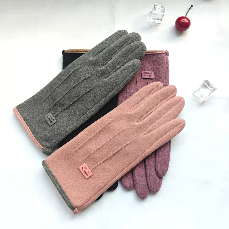 秋冬季保暖手套女骑行加绒保暖防寒男户外骑车开车可触屏时尚德绒