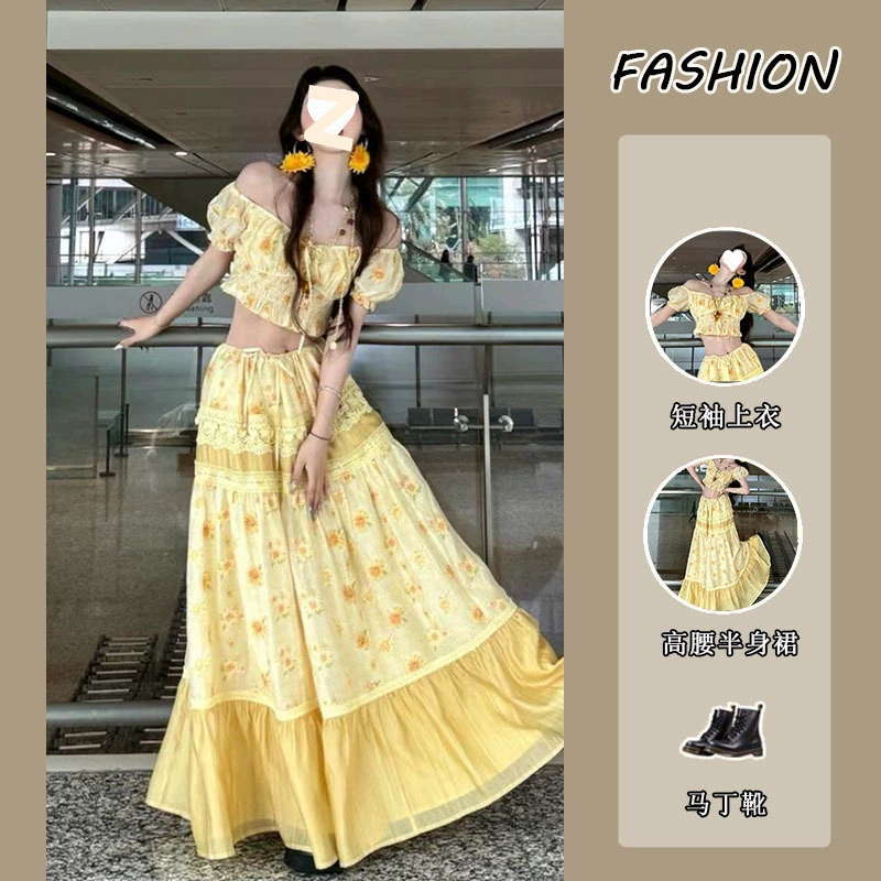 Летний костюм для женщин 2025 года, модный дизайн для девушек, короткий топ на одно плечо с короткими рукавами и юбка с высокой талией, комплект из двух предметов