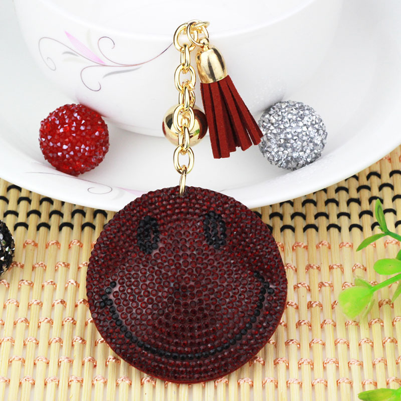 Nuevo creativo cara sonriente coreana llavero de diamante de moda borda de dama bolsos colgantes joyerías de comercio exterior al por mayor