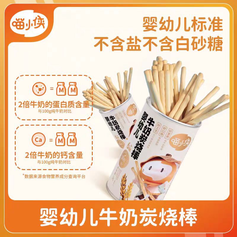Meow Xiaoxia Milk Charcoal Baked Sticks 130g Infant and Children's Snack with Milk Flavor, Healthy Biscuit Choice