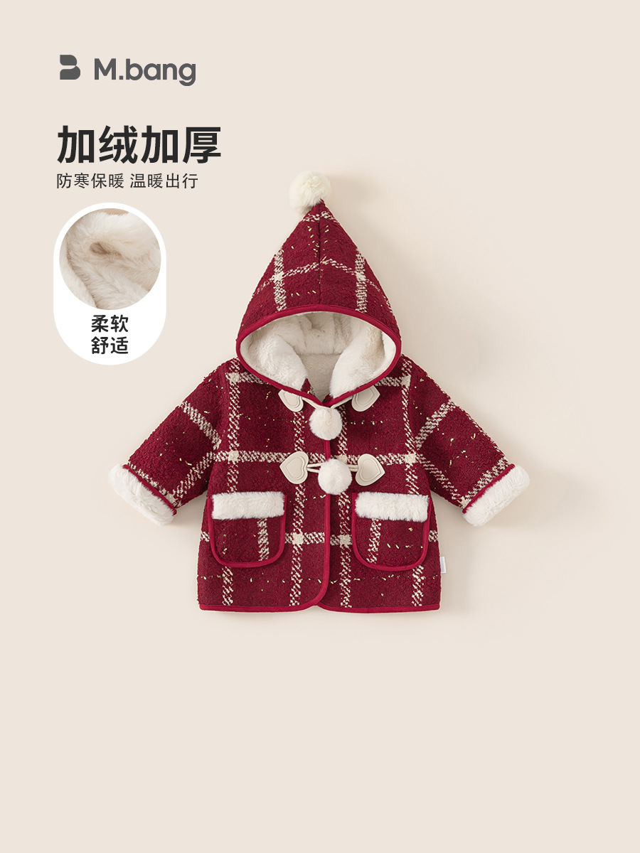 Ropa de invierno para niños Youbao nuevas niñas gruesas y terciopelo chaqueta de invierno chaqueta con capuchón de malla de Navidad