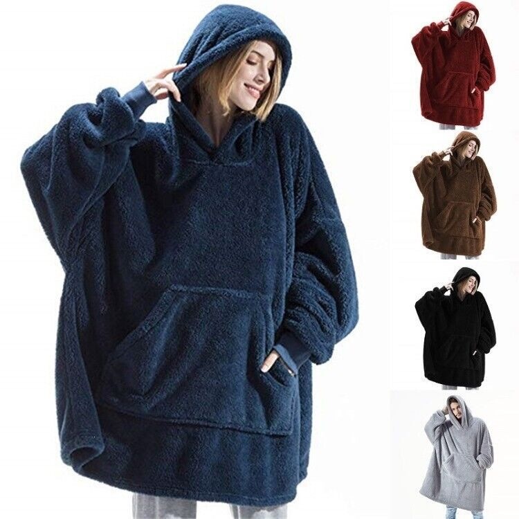 Cross-border Amazon autumn and winter comfortable loose double-sided fleece hoodie, thickened wearable blanket, new home wear for couples Cross-border Amazon autumn and winter comfortable loose double-sided fleece hoodie, thickened wearable blanket, new home wear for couples