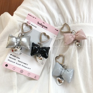 Korean Style Leather Cotton Bow silver Love Car Keychain Ins Sweet Bag Hanging Decoration Pendant Accessories