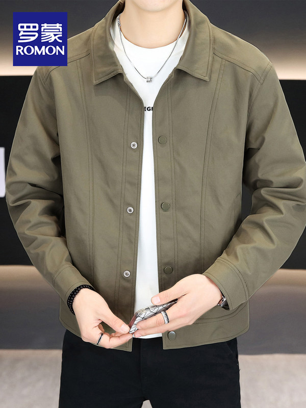 Romon High-End Jacket Men's High-End Trendy Workwear Lapel Jacket 2025 Autumn and Winter Windproof Casual Top for Men