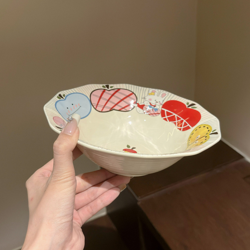 苹果兔系列盘子家用菜盘新款牛排餐盘陶瓷盘子可爱深盘漂亮餐盘|undefined
