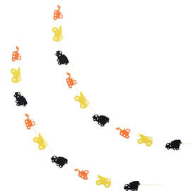 批发万圣节派对装饰用品无纺布拉花南瓜蝙蝠骷髅头工程车拉旗挂件