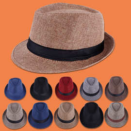 厂家供应爵士帽英伦风亚麻纯色礼帽中男士女士卷边情侣款遮阳帽