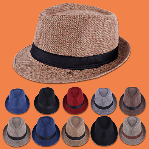 Supply Jazz Hat British Style Linen Solid Color Formal Hat Unisex Men Women Curved Brim Couple Sun Hat