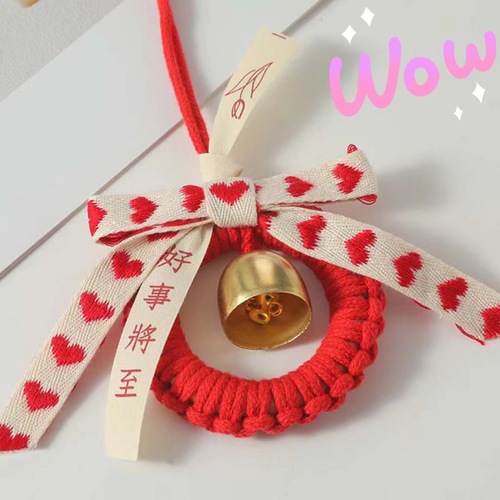 Red festive New Year festival woven ring bell car hanging peace joy blessing pendant bow wall hanging
