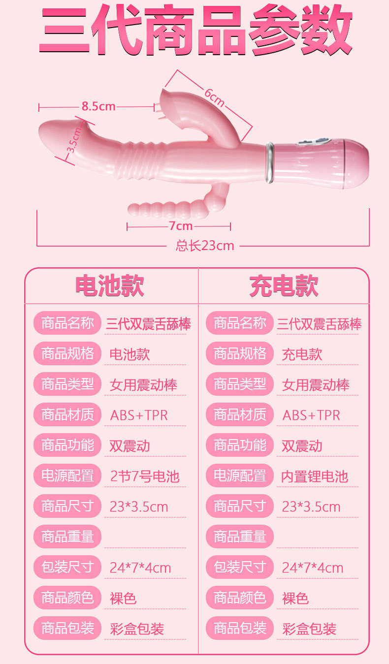 Rabbit Licking Vibrator Wand with Tongue-Style Anal Beads, Rechargeable Silicone Couple Toy — detail image 12