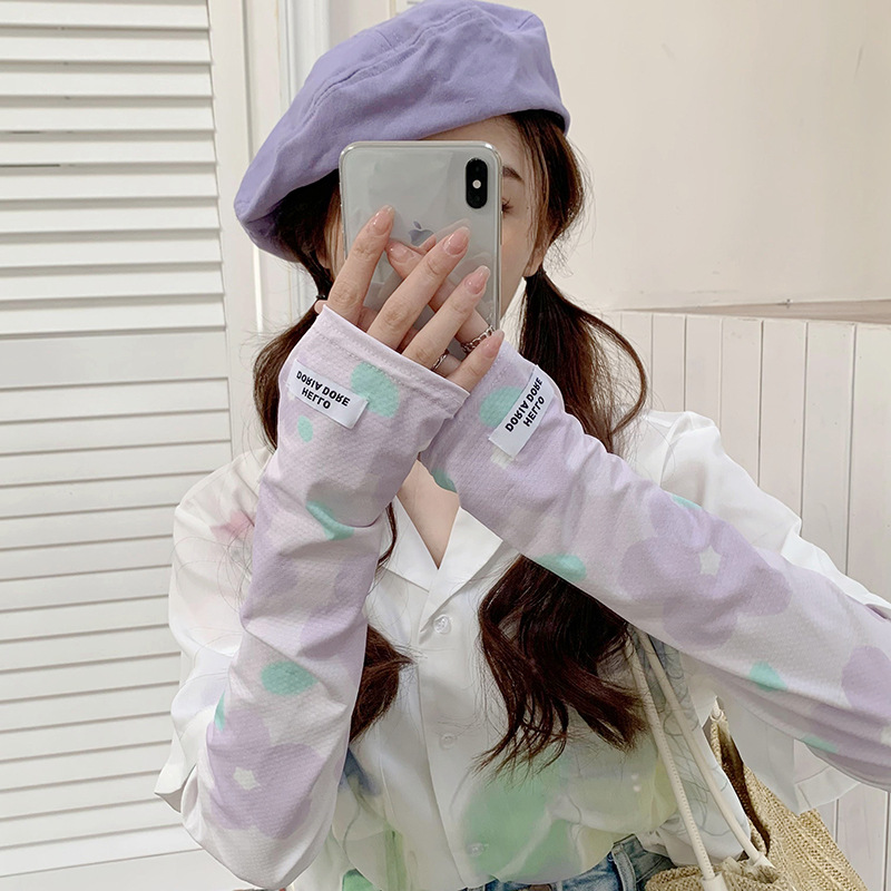 Verano protección solar hielo seda hielo manga mujer estilo coreano verano al aire libre Linda pequeña flor brazo protección UV protección hielo manga