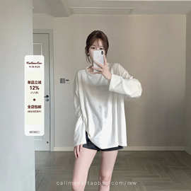 callmeear//【经典百搭T】韩系长袖白色T恤女纯色百搭打底上衣秋