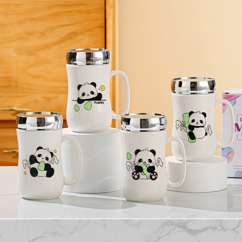 Mirror Cover Cartoon Ceramic Mug Large Capacity Birthday Wedding Accompanying Gift Xipu Gold Shop Gift Cup