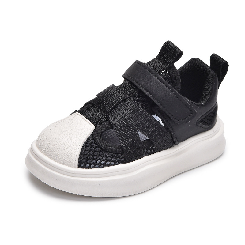 Zapatos para niños y niñas 2025 verano estilo coreano zapatos con marco cabeza de concha zapatos deportivos huecos de malla única para niños sandalias transpirables
