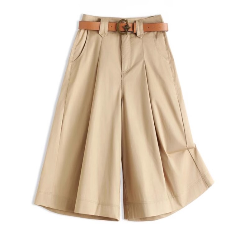 khaki Wide Leg Cropped Pants Women's Summer Thin Small 2024 New Loose Pants Washed Cotton Cropped Pants khaki Wide Leg Cropped Pants Women's Summer Thin Small 2024 New Loose Pants Washed Cotton Cropped Pants