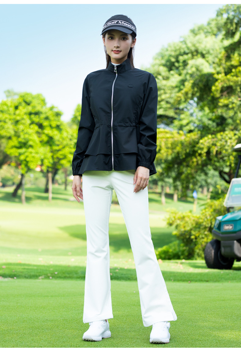Áo khoác golf nữ cổ đứng, viền lông, dây kéo, chống gió chống thấm — Áo khoác màu xám [vải chống gió/chống thấm nước và chống văng/dây thắt lưng có thể điều chỉnh] YF844 chi tiết 14
