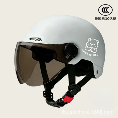 3C certified electric motorcycle Motosiklet kaskı (dəbilqə) - gray-brown-short-glasses-silver-white-bear