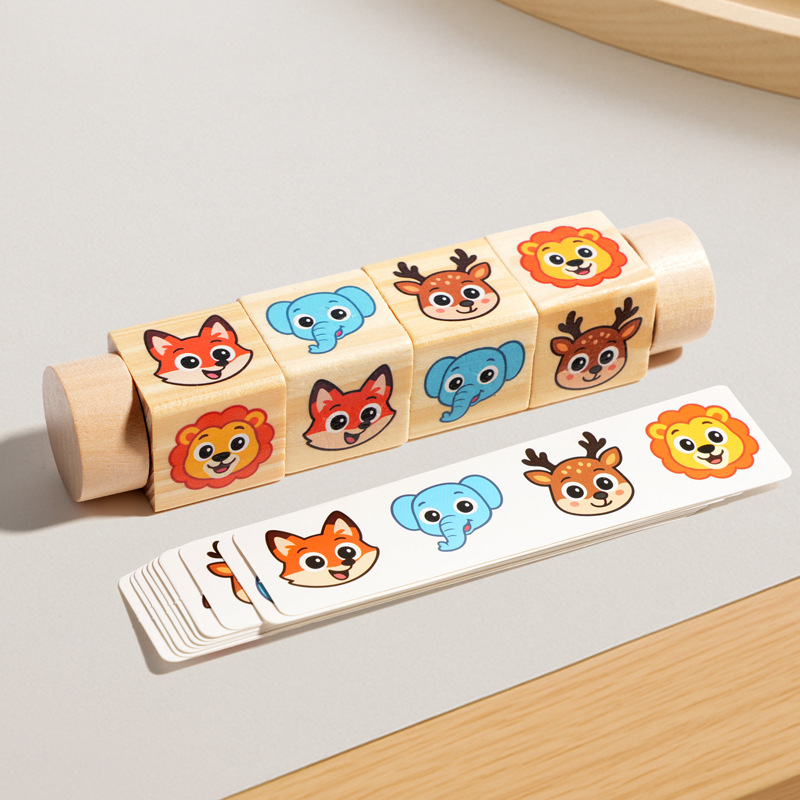 Puzzle de madera giratorio para niños Educación temprana Cognición Animal Puzzle Baby 3D Juguetes de mesa para padres e hijos