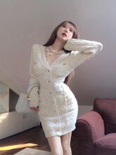 秋冬风闪闪惹人爱亮片针织裙女连衣裙设计气质修身毛衣长袖短裙子