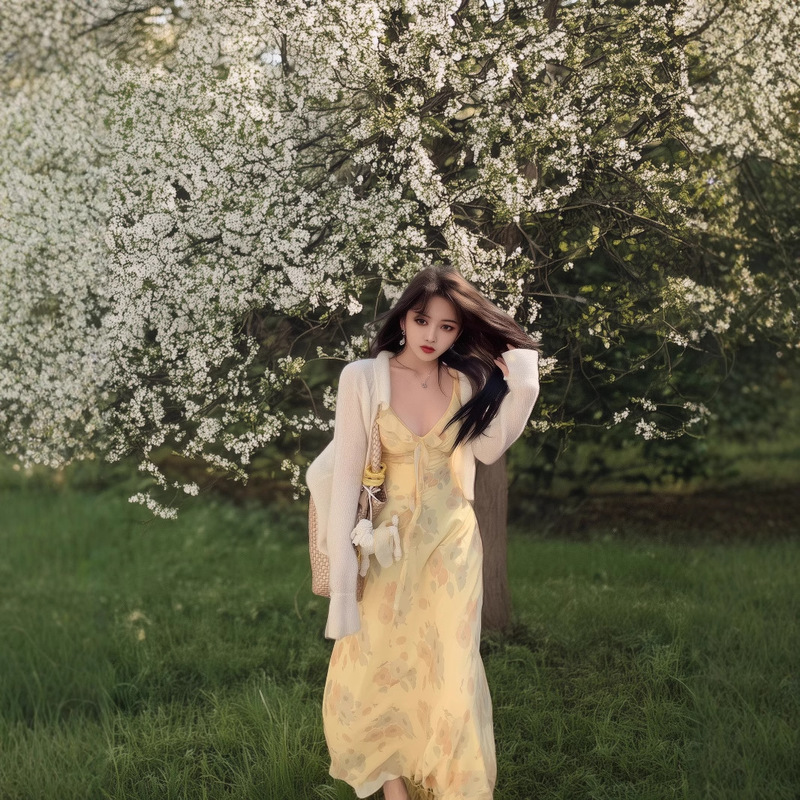 Midsummer Garden Dance Cream Yellow French Ruffle Swirl Fairy Dress for Women