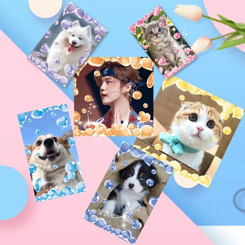 彩色咕咕卡贴泡泡闪膜打底照片装饰素材咕卡圆盘扇子DIY制作贴画