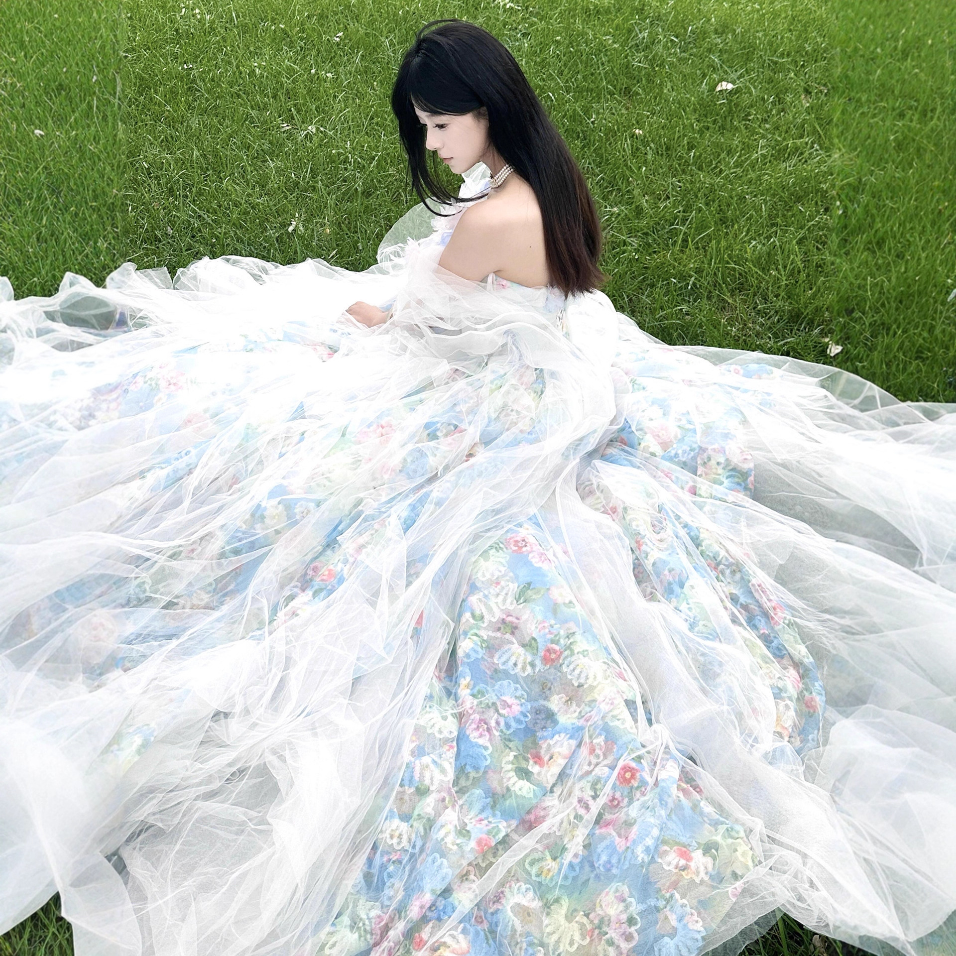 Elegant French Blue Evening Gown For Vocal Performance & Debutante Ball - Princess Style Dress With Full Skirt_ecoleips.com