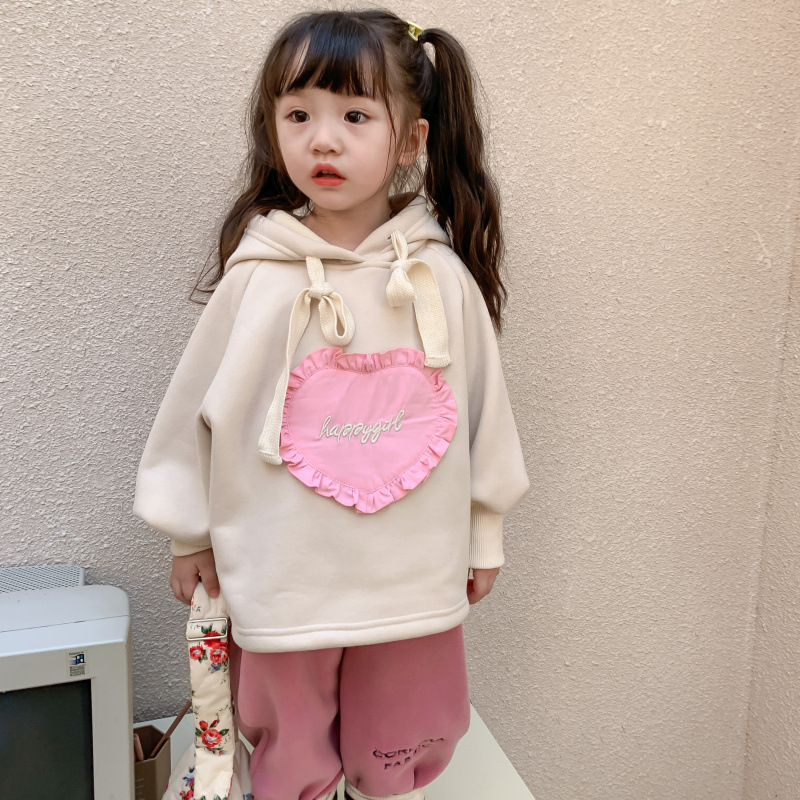 Pantaloni ispessiti maglione da ragazza con cappuccio in velluto 2022 edizione coreana per bambini invernali 2022_voghion.com