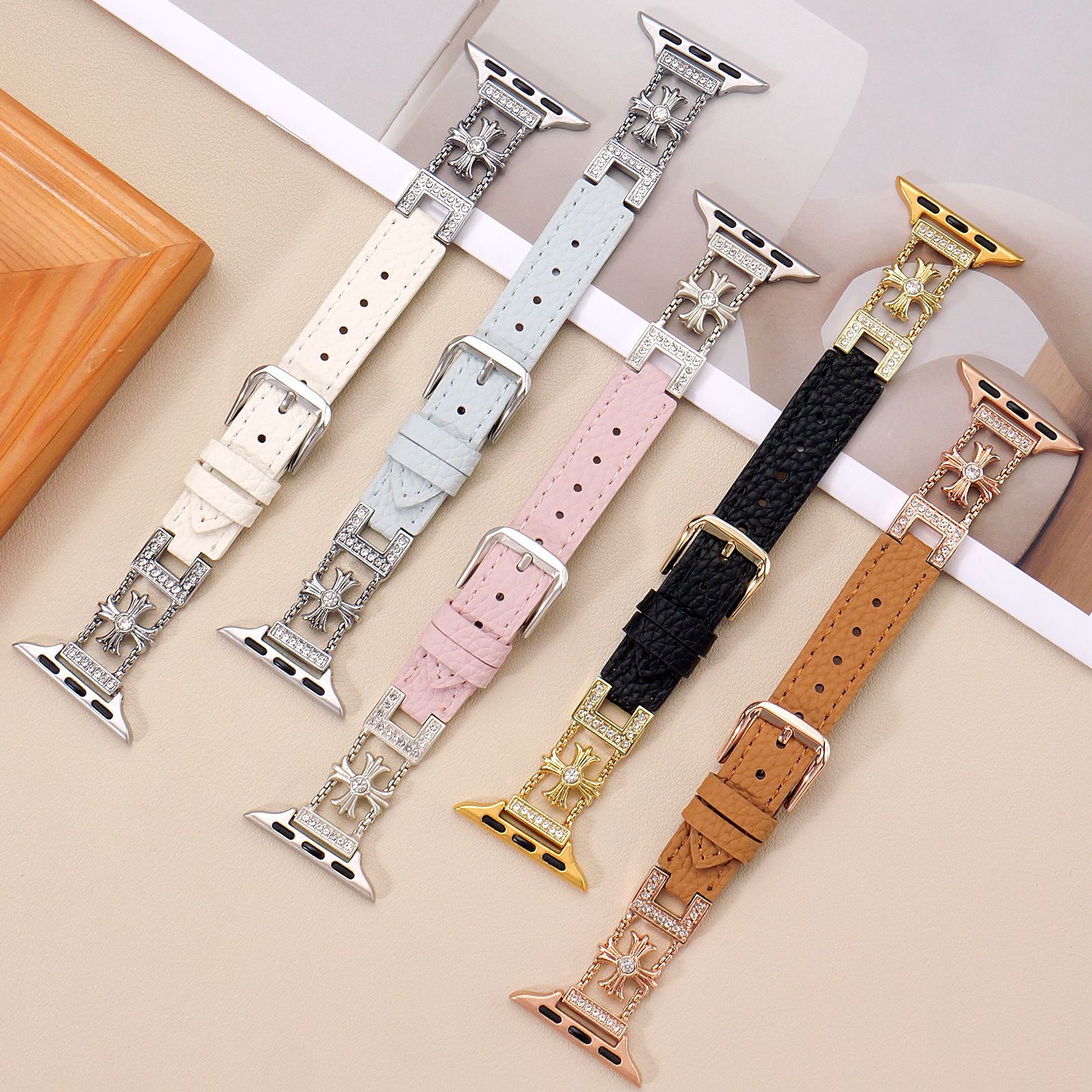The New Model Is Suitable for Apple Watch S11 Watch Strap Sun Eye Leather Metal Women's Iwatchs10 Watch Strap 14mm