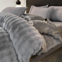 冬季加厚轻奢泡泡牛奶绒被套单件纯色加绒保暖法莱绒被套罩三件套