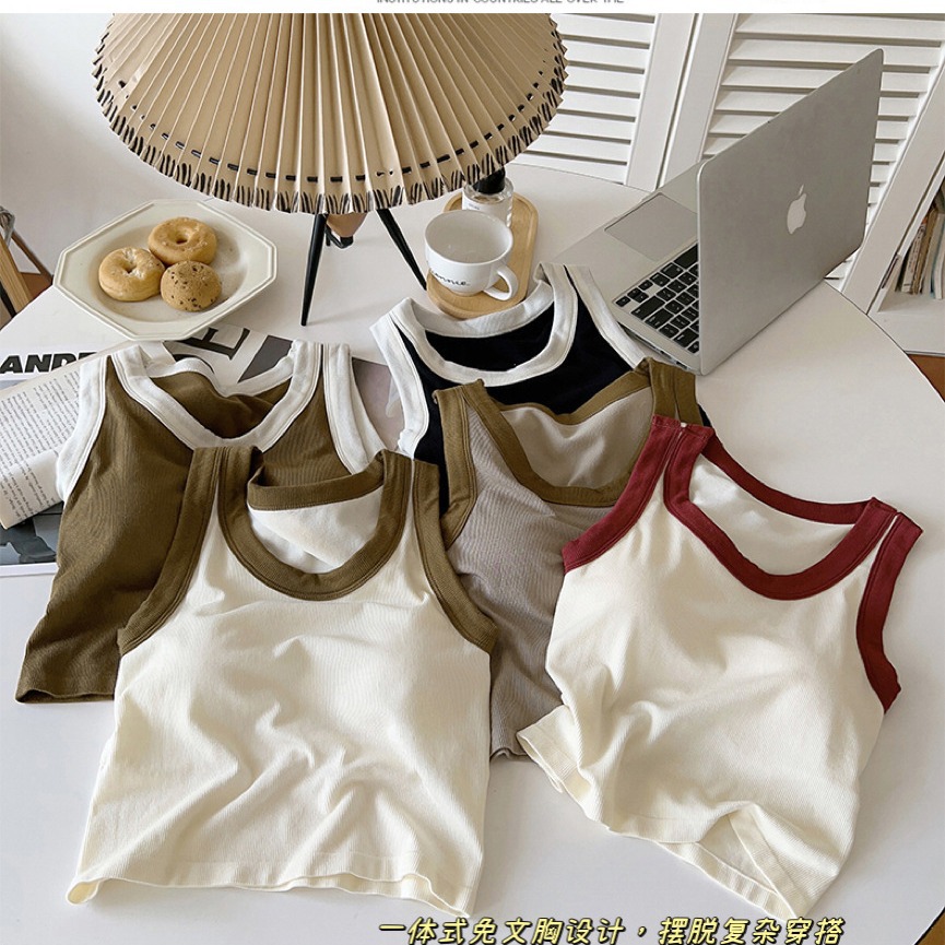 2023 nuevo estilo coreano contraste de color integrado belleza espalda Mujer retro picante chica fija Copa desgaste exterior chaleco a juego con almohadilla en el pecho
