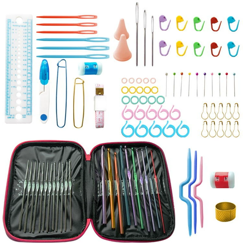 Amazon вязаный крючком костюм 100 инструментов Материал Упаковка 22 оксид алюминия вязаный крючком кожаный чехол вязаный крючком костюм