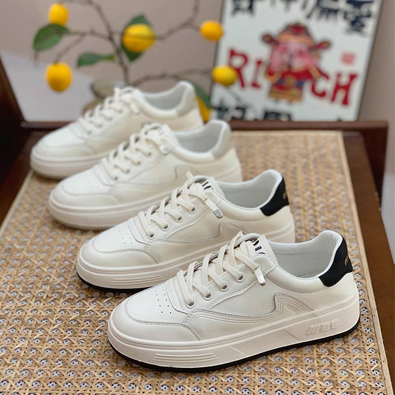 Weiße Damen Freizeitschuhe Aus Echtleder Mit Dicker Sohle_voghion.com