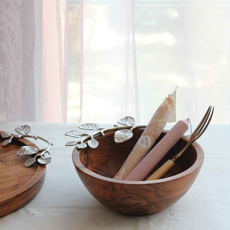 Bandeja de almacenamiento de tazón de fruta de madera Bandeja de té redonda china Decoración del hogar personalizada retro Decoración suave Accesorios transfronterizos