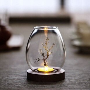 Chinese Retro Art Ornaments Transparent Zen Home Hotel B&B Decoration Candlelight Dinner Glass Round Candle Holder