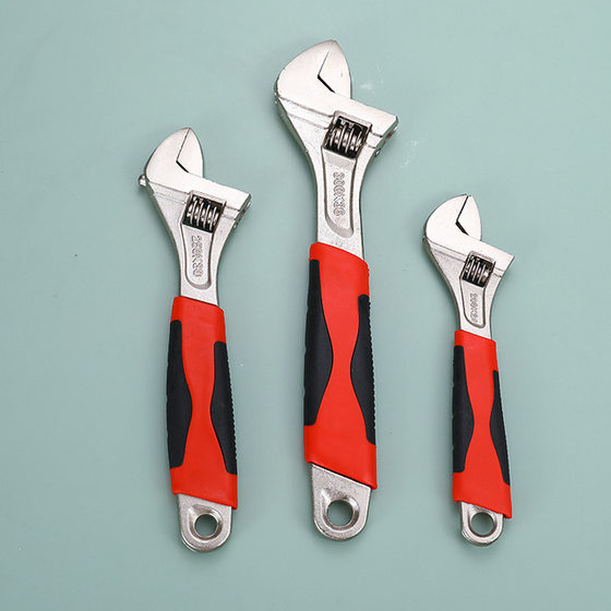 Manufacturers nickel-plated sleeve handle adjustable wrench 6 inch 8 inch 10 inch 12 inch red and black double color sleeve handle nickel iron living mouth