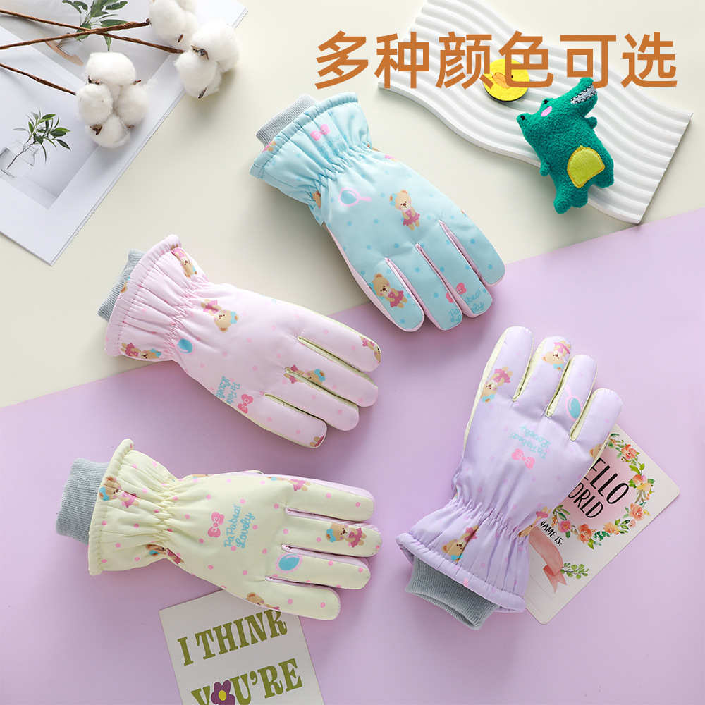 Guantes de esquí para niños de invierno para niños de temporada de ciclismo para niñas al aire libre de terciopelo grueso a prueba de salpicaduras a prueba de viento guantes fríos