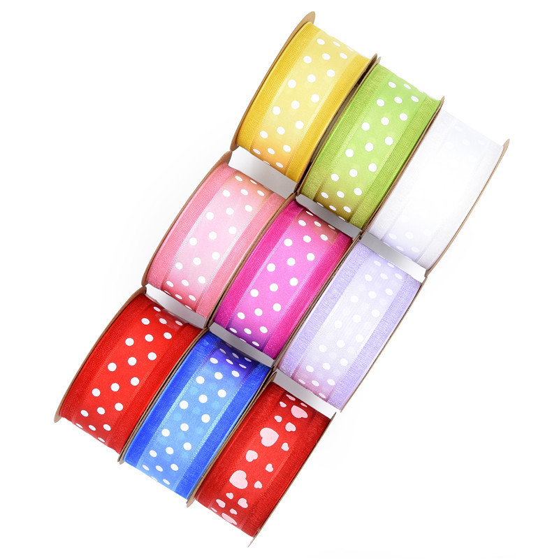 Transfronterizo impresión de punto medio amor cinta más cinta de gaza flor embalaje arco DIY material de decoración en stock