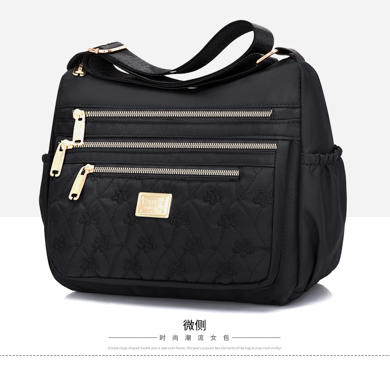 New women's crossbody bag, nylon embroidered shoulder bag, large-capacity multi-layer simple middle-aged mom bag undefined