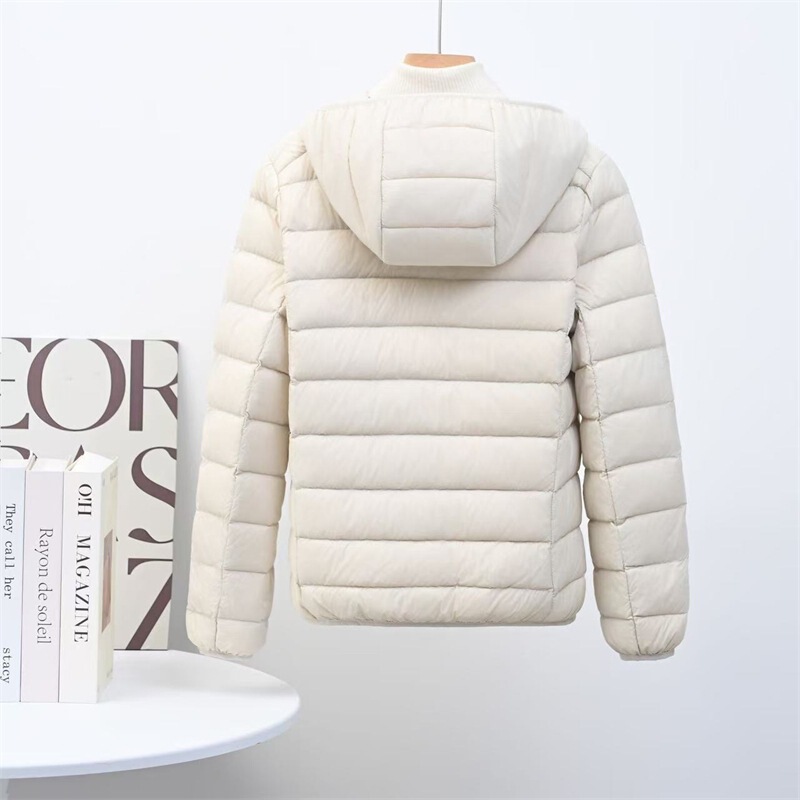 跨境2025秋冬新款轻薄款羽绒服女短款连帽白鸭绒修身大码轻便外套|undefined