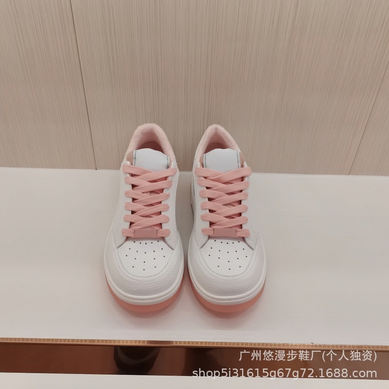 小香风熊猫板鞋女2025新款真皮百搭字母拼色透明底系带休闲小白鞋|undefined