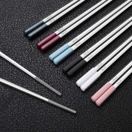 跨境亚马逊筷子家用餐具成人方头316L不锈钢防滑高档送礼套装