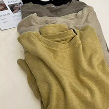 2025春夏新款打底衫圆领纯色百搭长袖上衣女大码女装内搭外穿