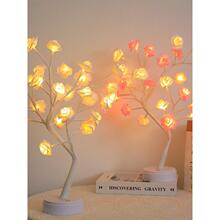 卧室仿真玫瑰花树枝灯浪漫LED小夜灯USB电池盒双用生日礼物小台灯