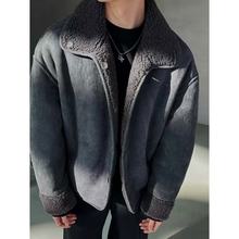 美式男装加绒冬季加厚夹克潮流外套美拉德高级复古机车翻领宽松