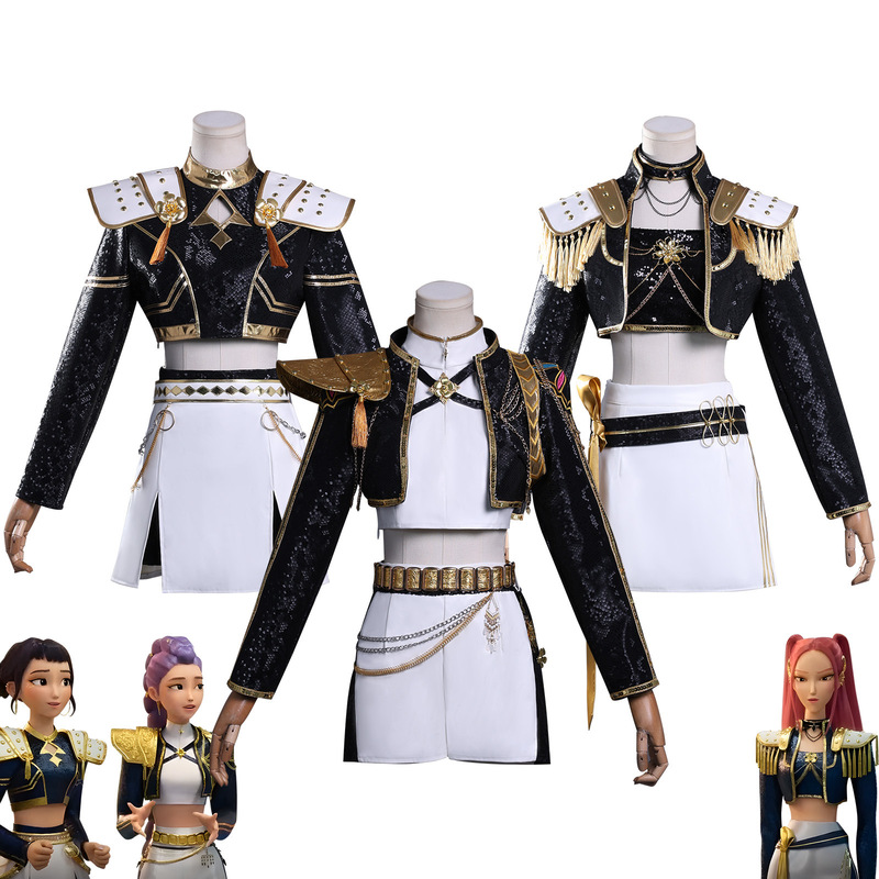 新丝璐跨境新款韩流K-POP猎魔女团服米拉米拉鲁米黑皮款cosplay服|undefined