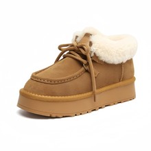 2024年秋冬季新款系带厚底软皮毛一体雪地靴女增高加绒保暖棉鞋